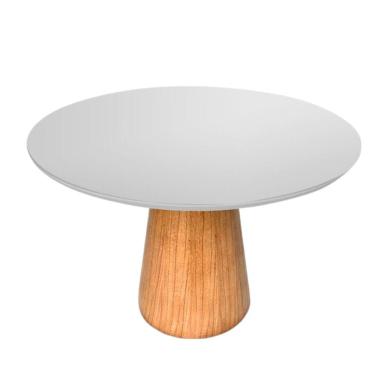 Imagem de Mesa De Jantar Cone Redonda 80 Cm Base Madeira Freijó Tampo Laqueado