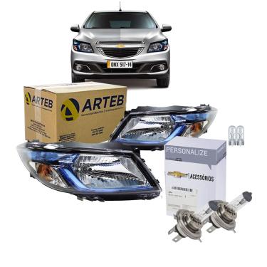 Imagem de Par Farol Mascara Negra Azul Lampadas H4 T10 Kit Nova Onix /prisma