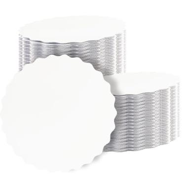 Imagem de qiqee Tábuas de bolo onduladas brancas de 23 cm, pacote com 15 unidades, círculos, base redonda, placa de bolo de papelão de grau alimentício (mais fina, mas mais forte)