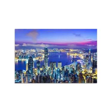 Imagem de MUHJDYC Arte de parede de paisagem urbana - pintura de paisagem arte de parede em tela para sala de estar - impressões panorâmicas em tela pôster - arranha-céus horizonte 70 x 105 cm - 27 x 41 pol sem