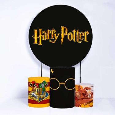 Imagem de Kit Painel de Festa Redondo de 1,30m e Trio de Cilindros Harry Potter - Fera Print
