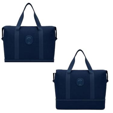 Imagem de Bolsa Viagem academia Feminina expansível Grande Capacidade Bolsa em tactel auxiliar mala bordo (AZUL MARINHO)