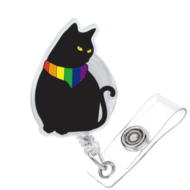 Imagem de Carretel de crachá de enfermeira, gato preto LGBT com bandeira de arco-íris, orgulho gay, retrátil para cartão de nome de enfermeira, orgulho engraçado LGBTQ arco-íris enfermagem médico trabalho