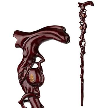 Imagem de LXPYMXDP Bengala de madeira maciça, bengala de madeira, bengala, bengala de mogno, bengala de caminhada de madeira maciça para idosos