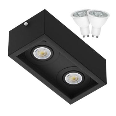 Imagem de Spot Duplo Sobrepor Recuado Externo + LED Dicroica Gu10 6.5W MF218 (Preto (Branco Quente))