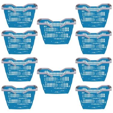 Imagem de Kit 10 Cestas de Compras Supermercado 12 Litros Com Alça (Azul)