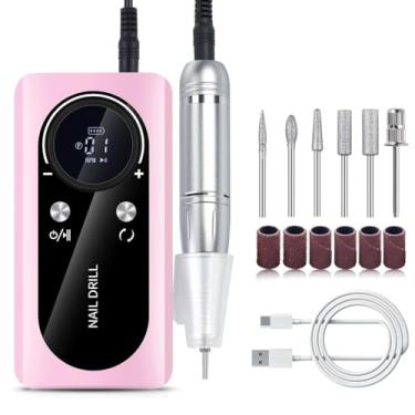 Imagem de Electric Nail Drill Professional, Rechargeable 45000RPM Nail Drill Machine Cordless Portable Nail File with Smart LCD Screen for crylic, Gel Nails, Manicure & Pedicure-Pink