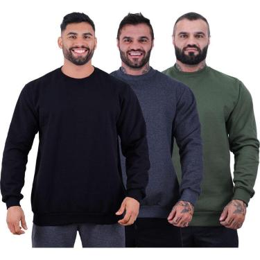 Imagem de Kit 3 Blusa Frio Moletom Basic MXD Conceito Sem Capuz e Bolso Lisas-Masculino