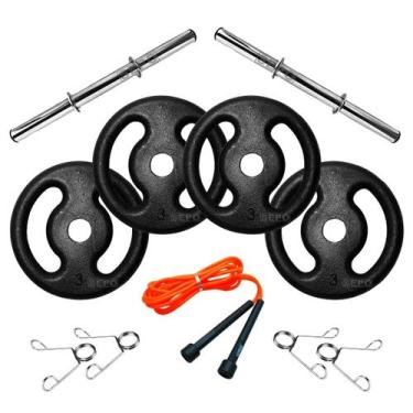 Imagem de Kit 12Kg em Anilhas de Ferro com Barras 40cm e Corda de Pular - SEPO