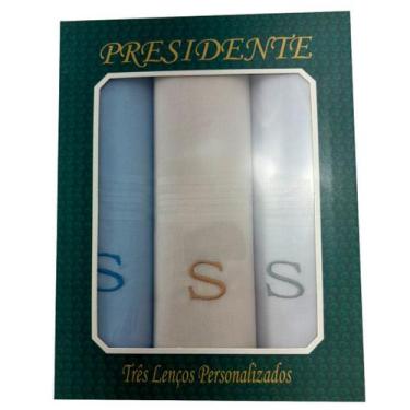 Imagem de Lenços Com Letras Presidente De Bolso 41cm 100 Algodão 3 Unidades, S