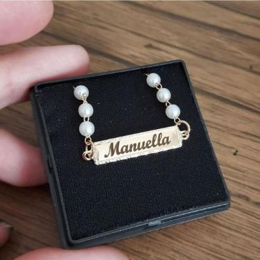 Imagem de Pulseira Infantil Chapinha Lisa Pérolas Em Banho De Ouro F 6.6