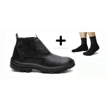 Imagem de Kit Bota Segurança Botina Couro Masculina Trabalho + 1 Par De Meia - O