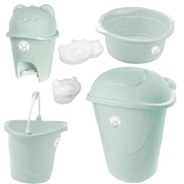Imagem de Kit Adoleta 6 pçs Cesto De Roupas Para Bebê Balde Bacia E Lixeira (Verde)