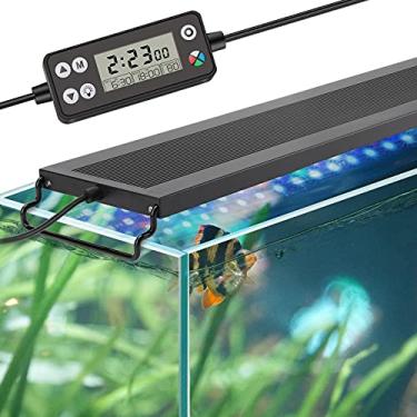 Imagem de hygger Luz de aquário LED de liga automática, luz de aquário de espectro completo com monitor LCD, ciclo de iluminação 24 horas por dia, 7 cores, temporizador ajustável, IP68 impermeável, 3 modos para tanque plantado de água doce de 18 a 24 polegadas