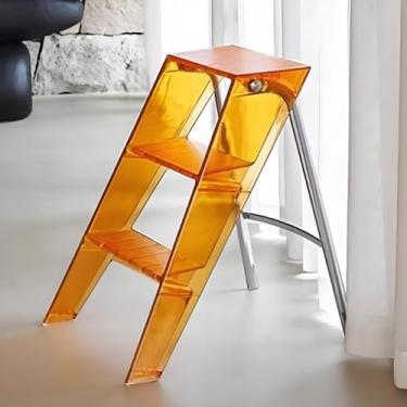 Imagem de Lzyjckh Escadas de acrílico de 3 degraus, Banco dobrável com degraus, Puffs decorativos modernos, Prateleira expositora, para closet, sala de estar, jardim, varanda,Orange,52x44x63cm