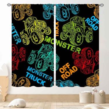 Imagem de Cortinas de corrida, monstro legal, desenho animado, caminhão, carro, colorido, tema de corrida, blackout para janelas, tratamentos para meninos, crianças, quarto de bebê, sala de estar, berçário, 2