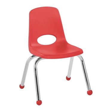 Imagem de Cadeira escolar empilhável de 30,5 cm, assento de estudante empilhável com pernas de aço cromado e deslizadores esféricos; para sala de aula, escola em casa ou espaço de aprendizagem - vermelho