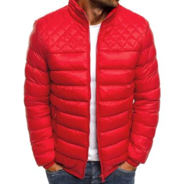 Imagem de Jaqueta Masculina De Ajuste Regular De Cor Sólida Gola Alta Jaqueta Acolchoada Masculina Engrossar Jaqueta Masculina Quente Moda Casual Jaqueta De Esqui Masculina Confortável Jaq, B-Red, M
