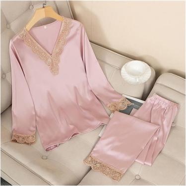 Imagem de Pijamas Conjunto De Pijamas De Seda De Cetim Para Mulheres Conjunto De Pijamas Conjunto De Dormir Feminino De Duas Peças Loungewear Home Wear Pijamas Femininos, C3, XL