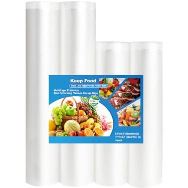Imagem de Sacos seladores a vácuo, rolos seladores a vácuo – pacote com 4 (5 x 21,8 x 41,7 cm e 5 x 28 x 41,7 cm), compatível com todas as seladoras a vácuo com braçadeira, armazenamento de alimentos sem BPA
