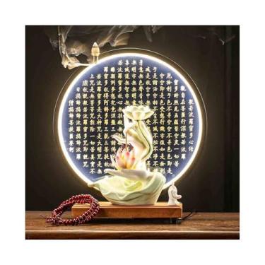 Imagem de Estátua de Feng Shui Enfeite de lótus verde para mão de Buda, ornamento para estátua de Buda queimando incenso, sala de estar, entrada de escritório, decoração de Feng Shui Decoração de Buda