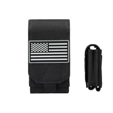Imagem de JichuET Bolsa para celular Dual Molle, bolsa de cintura militar tática, bolsa universal para celular com emblema da bandeira dos EUA, preta