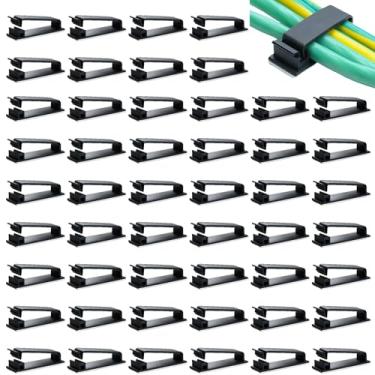 Imagem de Clearhill Pacote com 50 clipes autoadesivos para gerenciamento de cabos, organizadores de fios pretos duráveis de 22 mm/0,86 pol. para TV, PC, laptop, Ethernet, desktop, casa e escritório