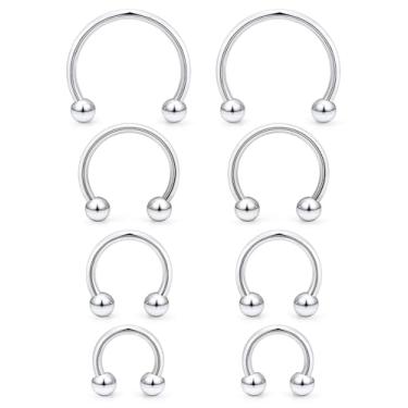 Imagem de Vqoxaggi 8 peças anéis de septo 16G aço inoxidável nariz septo brinco ferradura sobrancelha lábio piercing joia para mulheres homens diâmetro interno 6 mm/8 mm/10 mm/12 mm, Metal, aço inoxidável