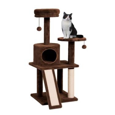 Imagem de Arranhador Torre Para Gato Grande Com Rampa Poste Sisal Casinha Toca Brinquedo 130x52x37cm(Marrom)