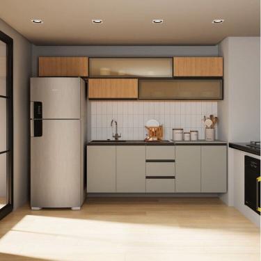 Imagem de Cozinha Modulada 7 Peças 5 Aéreos 2 Balcões Nara Cabecasa Madeiramadeira Avena/Cinza Claro