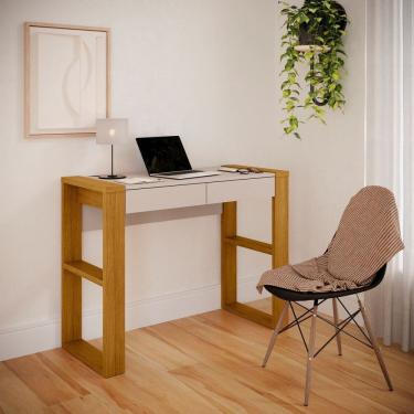 Imagem de Escrivaninha 100% Mdf com 2 Gavetas Brisa Carvalho Ouro / Off White