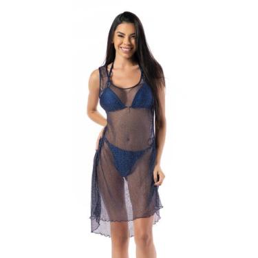 Imagem de Saída De Praia Feminina Vestido De Telinha - WA modas, Azul, Marinho, 