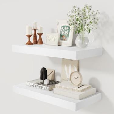 Imagem de Prateleiras flutuantes brancas profundas de 30 cm, prateleira flutuante para livros, 60 x 30,5 cm, prateleiras profundas de madeira rústica para armazenamento e exibição doméstica, prateleiras