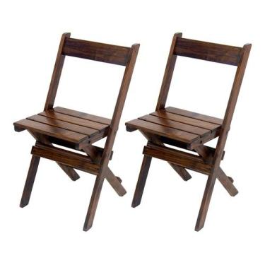 Imagem de Jogo com 2 Cadeiras Dobráveis em Madeira Maciça - Imbuia - I9 MOVEIS