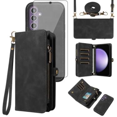 Imagem de Asuwish Capa de celular para Samsung Galaxy S23 FE 5G carteira com zíper destacável com protetor de tela de vidro temperado alça transversal alça flip porta-cartão S 23 EF S23FE 23S mulheres meninas