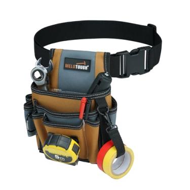 Imagem de MELOTOUGH Bolsa de ferramentas de eletricista com clipe de cinto, conjunto de cinto de trabalho resistente de 5 cm para homens, bolsa de ferramentas utilitária com 13 bolsos para empreiteiros e