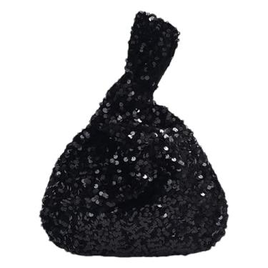 Imagem de Anopo Bolsa de pulso pequena de lantejoulas para mulheres, bolsa de pulso com nó brilhante para noite, Preto, Small