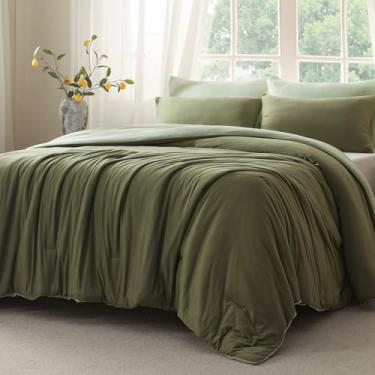 Imagem de Voguease Jogo de cama de solteiro, edredom de solteiro, de malha de jérsei ultramacio, verde oliva/sálvia, leve, alternativo, para todas as estações, conjunto de cama de 2 peças