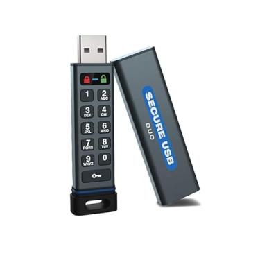 Imagem de SecureData SecureUSB Duo 256 GB Hardware Criptografado Unidade USB FIPS 140-2 Nível 3 Desbloqueio via teclado ou aplicativo de telefone Compatível com TAA, CJIS, HIPAA, CMMC, GDPR, Flash Drive USB