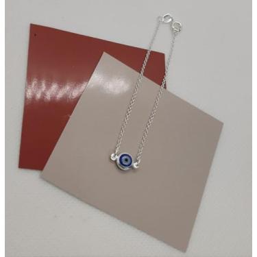 Imagem de Pulseira Olho Grego em Prata, Corrente Delicada, Amuleto Azul