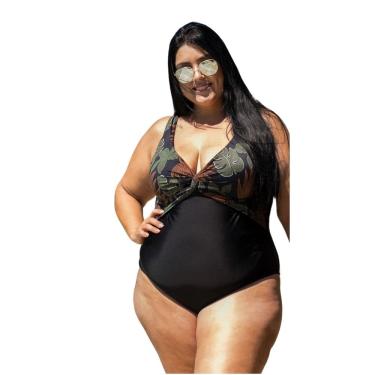 Imagem de Maiô feminino disfarça barriga com bojo recorte estampado alça fixa P ao 54
