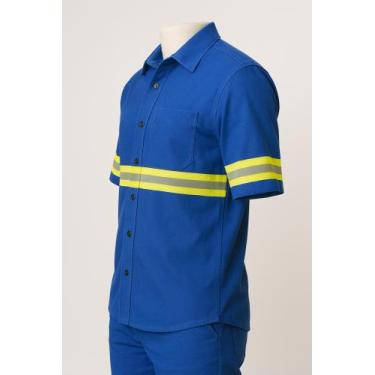 Imagem de Camisa Brim Profissional Faixa Refletiva Manga Curta Botão - Fiber Rac