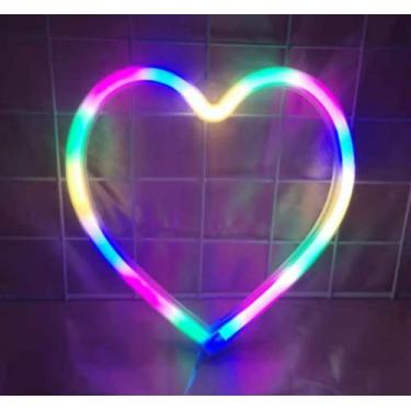Imagem de HULIN Luz de coração neon LED sinais de néon, luz noturna em forma de coração, decoração de festa de casamento, decoração de parede, festa, acampamento, quarto de crianças, sala de estar, casa