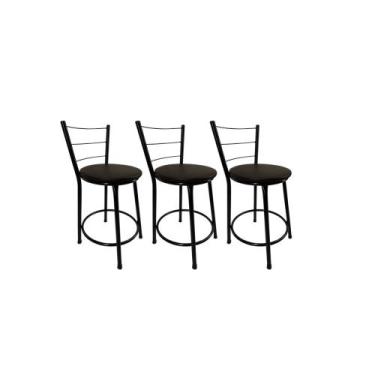 Imagem de Kit 3 Banqueta Balcão Baixa Preto Bar Gourmet Cozinha Lazer Área - For
