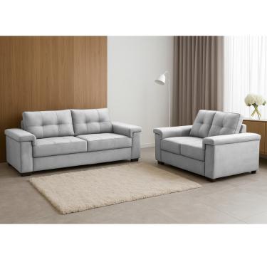 Imagem de Conjunto Sofá 3 e 2 Lugares Veludo Palazio Ferguile - Veludo  Prata