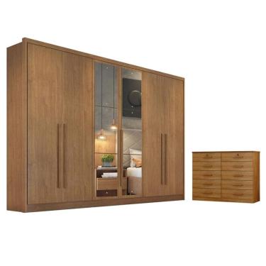 Imagem de Guarda Roupa Casal Livorno com Espelho e Gaveteiro Milão com Chave Cumaru 23 - Novo Horizonte