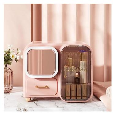 Imagem de Organizador de maquiagem organizador de maquiagem caixa de armazenamento com espelho, organizador de cosméticos para a pele grande, arrumado para perfume, joias, pincel, penteadeira, cômoda, quarto