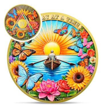 Imagem de Moeda de sobriedade triângulo colorido de 4 anos - Moedas AA de quatro anos de girassol de recuperação - Fichas e medalhões NA AA do vício - Comemore 1-10 anos Narcóticos Limpos Presentes Anônimos