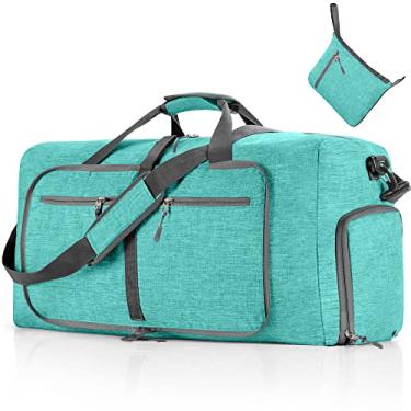 Imagem de Vomgomfom Bolsa esportiva de viagem para homens, 65 L, 85 L, 115 L, dobrável, com compartimento para sapatos, bolsa noturna para homens e mulheres, G verde menta, 85L, Dobrável