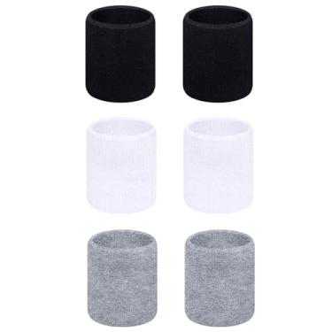 Imagem de TOOPONE 3 pares de pulseiras esportivas coloridas, pulseiras de algodão para homens e mulheres, boas para tênis, basquete, corrida, academia, malhar (preto, branco e cinza)